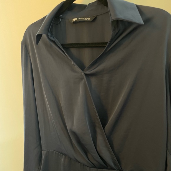 Zara Navy Satin Dress size S - Picture 3 of 4